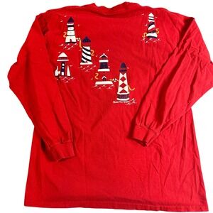 Vtg '00 Lighthouse Long Sleeve Shirt Red Delta Pro Weight Vicki Impastato Large‎